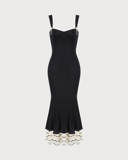The Black Sweetheart Neck Bodycon Slip Maxi Dress
