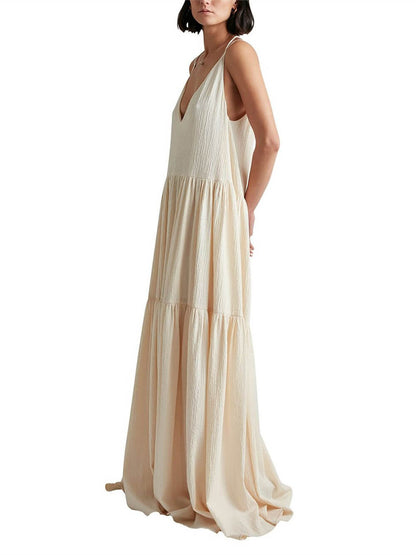 Summer Vacation Deep V-Neckline Strappy Maxi Dress