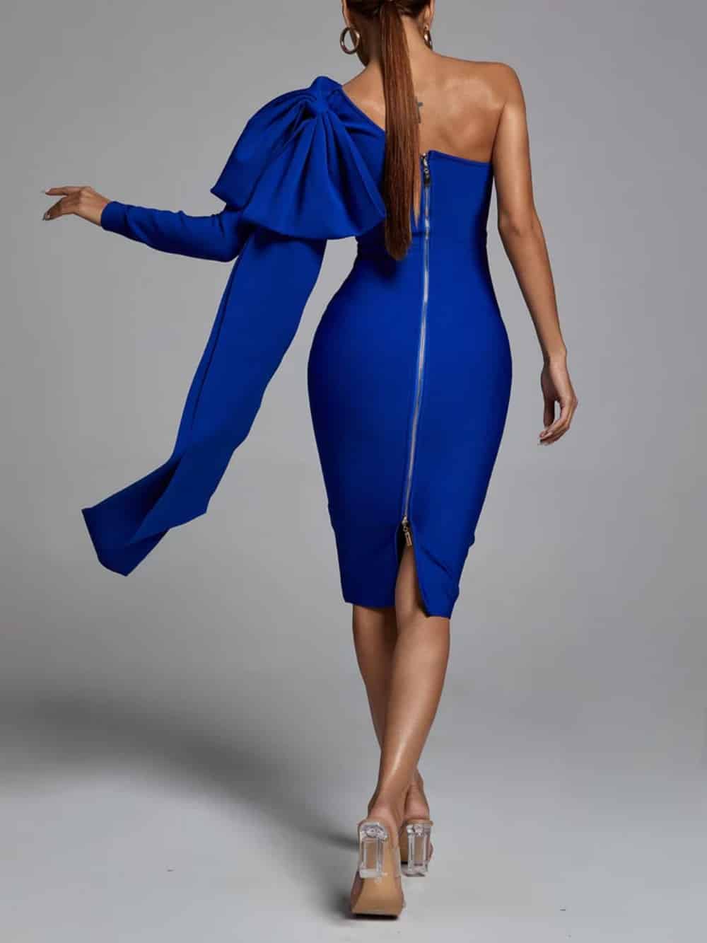 Abbey Blue One Shoulder Bandage Dress
