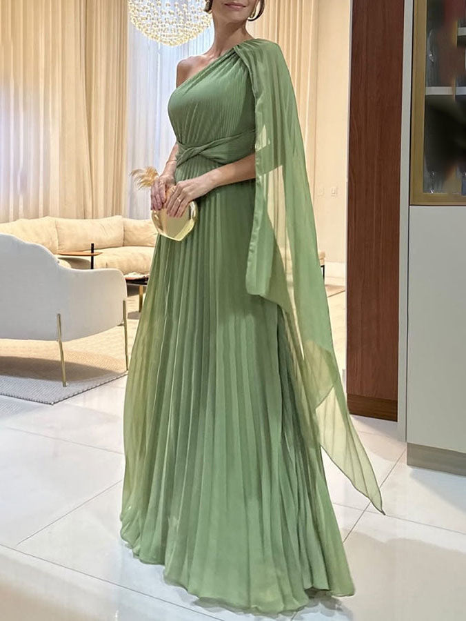 Elegant Flowing Pleated Off-the-Shoulder Maxi Dress