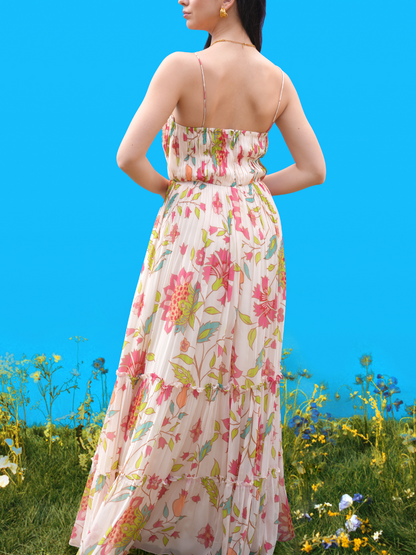 Hand-Drawn Prints Striking Tube Maxi Dress