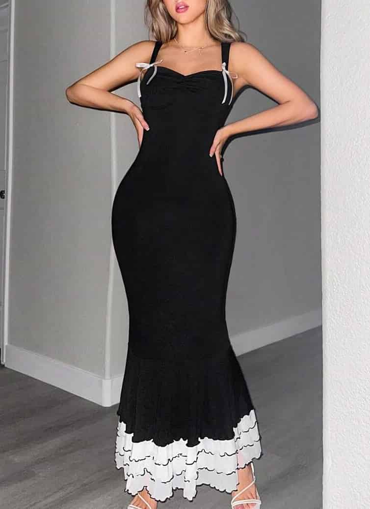 The Black Sweetheart Neck Bodycon Slip Maxi Dress