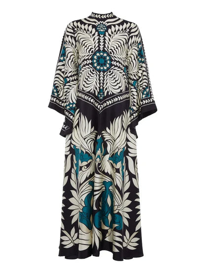 Elegance Floral Print Waterfall Sleeves Maxi Dress