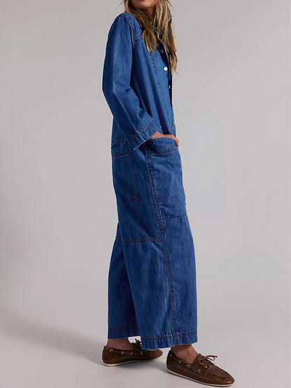 Women's Utility Wide Leg Denim Jumpsuit