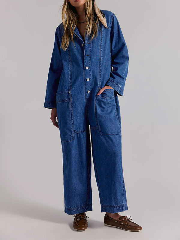 Women's Utility Wide Leg Denim Jumpsuit