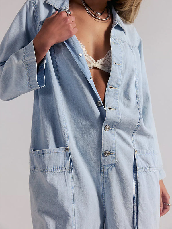 Women's Utility Wide Leg Denim Jumpsuit
